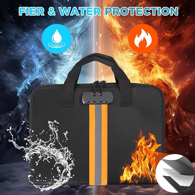 Accordion File Organizer with Combination lock,Fireproof Expanding File Folder with Multi Pockets,13 Pockets Document Organizer with Handle & Labels,Portable Home Travel Safe Storage Letter A4 Files