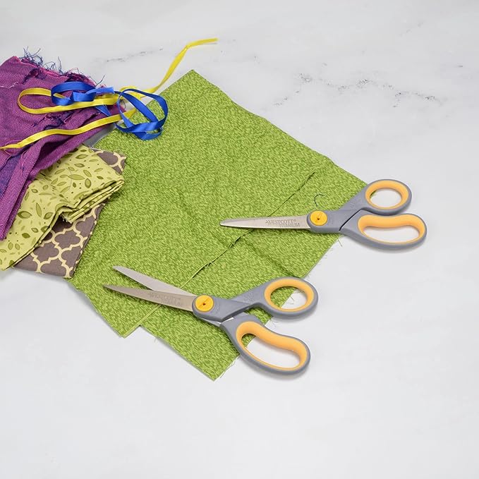 Westcott 8-Inch Titanium-Bonded Scissors with Adjustable Glide Feature for Office and Home - Gray/Yellow, 2-Pack