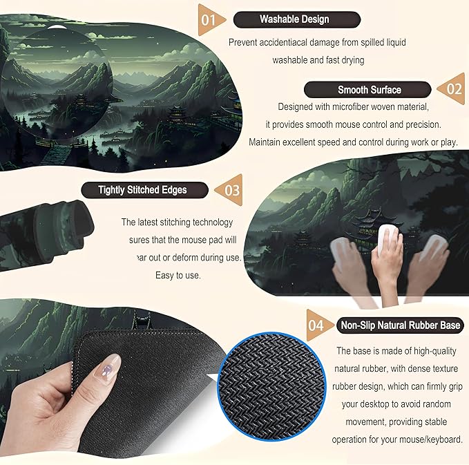 Green Mouse Pad Natural Moon Desk Mat Mousepad XL Large Extended Desk Pad Anime Mountains Desk Matt for Desktop, Laptop Computer Keyboard Mouse Mat for Women Office Decor Accessories 31.5x11.8 in