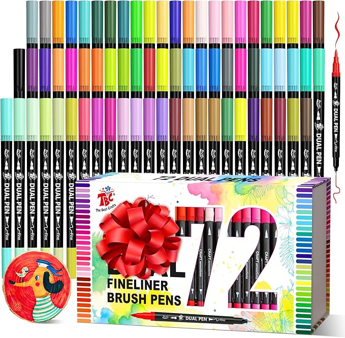 TBC The Best Crafts Dual Markers Brush Pens Set, 72 Art Markers Christmas Gifts for Adult Book Cards Drawing Craft Kit Teacher Office Supplies (72 Colors)