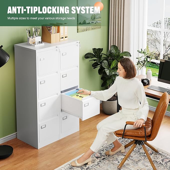 Letaya 4 Drawer File Cabinet with Lock,Metal Office Filing Cabinets for Home Office- Storage A4/F4/Letter/Legal -Assembly Required (White)