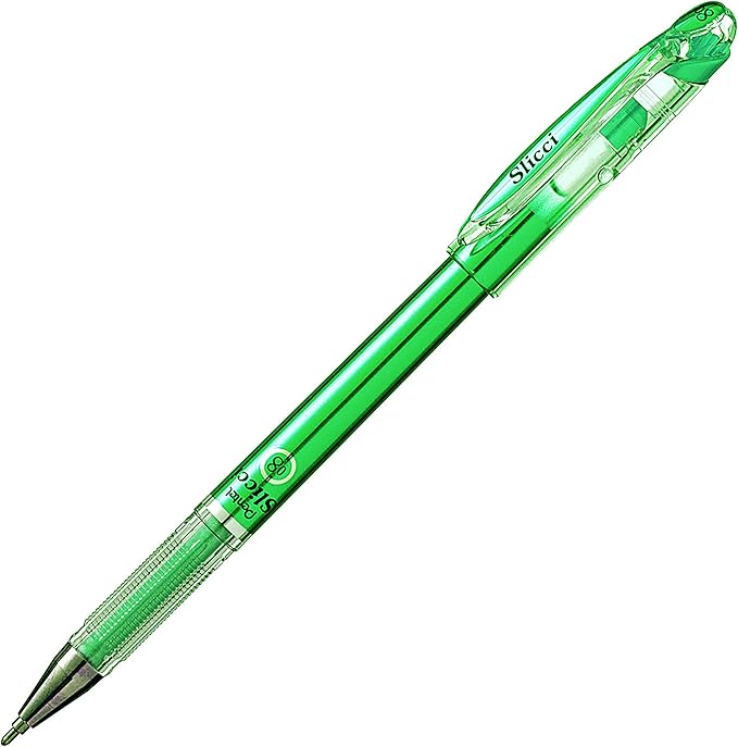 Pentel Arts Slicci Metallic 0.8 mm Needle Tip Gel Pen, Metallic Green Ink, Box of 12 (BG208-MD)