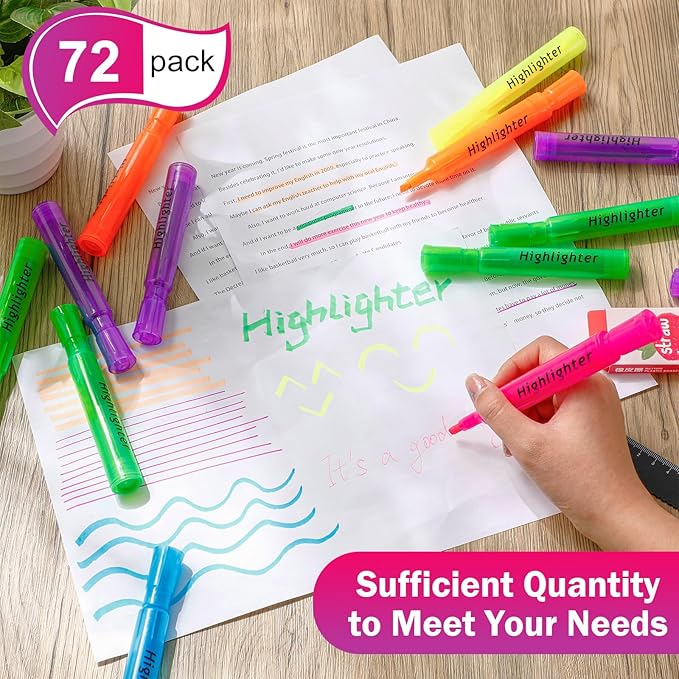 Teling 72 Pcs Highlighters Bulk Chisel Tip Tank Style Highlighters for School Classroom Assorted Color Fluorescent Pens for Office Shop