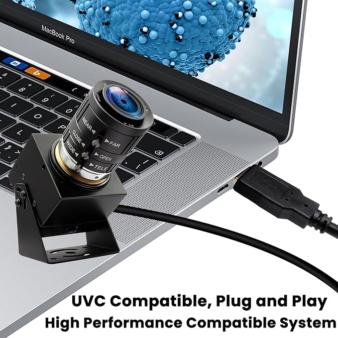 USB Camera 120fps High Speed Webcam Golf Swing 4K 12Megapixels USB Cam with 3X Manual Optical Zoom Lens Lightburn PC Computer Plug and Play for Linux Windows Mac OS
