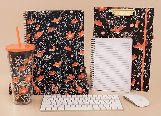 Steel Mill & Co Cute Large Spiral Notebook College Ruled, 11" x 9.5" with Durable Hardcover and 160 Lined Pages, Floral Vines