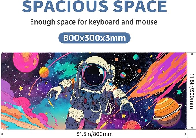 Spaceman Planets Anime Mouse Pad Large Desk Mat XL Mouse Pad Astronaut Keyboard Mousepad with Non-Slip Base and Stitched Edge Gaming Mouse Mat Desk Pad 31.5 X 11.8 in Mouse Pads for Desk Home Office