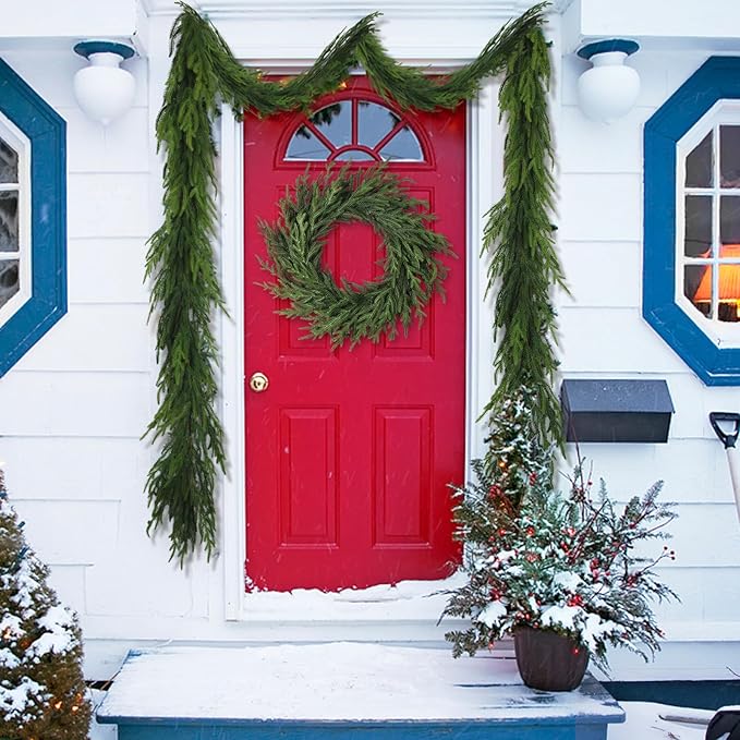 16 Ft Realistic Winter Garland,Natural Droopy,Soft Bendable Cedar Garland, Lifelike Christmas Decorations,Christmas Garland for Mantle,Winter Thanksgiving Decorations Indoor