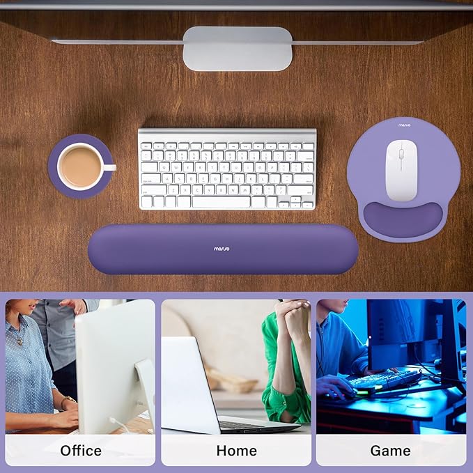 MOSISO Wrist Rest Support for Mouse Pad&Keyboard Set, Circle Curved Ergonomic Mousepad&Coaster Non-Slip Base Home/Office Pain Relief&Easy Typing Pad with Soft Cloth&Silicone Lining, Imperial Purple