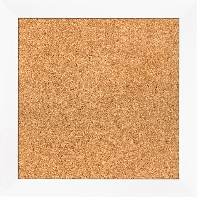 Amanti Art Natural Cork Board for Wall, 21x21 Vision Board with White Frame, Small Corkboard Office Decor for Home Organization, Modern Corkboard Pinboard to Display Items for Home Organization in
