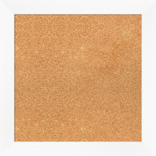Amanti Art Natural Cork Board for Wall, 21x21 Vision Board with White Frame, Small Corkboard Office Decor for Home Organization, Modern Corkboard Pinboard to Display Items for Home Organization in