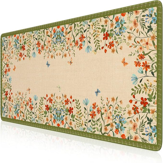 iCasso Desk Cover Mat, Extra Large Floral Mouse Pad,Desk Matt for Desktop Protector, Anti-Slip XXL Big Mousepad with Stitched Edges for Laptop Computer Keyboard(Apricot)