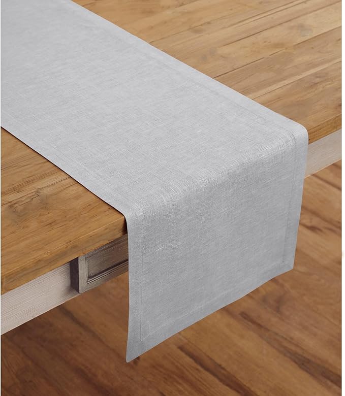 Solino Home Linen Soft Grey Table Runner 120 Inches Long - 100% Pure Linen 14 x 120 Inch Table Runner for Fall, Autumn, Thanksgiving, Christmas, Winter - Fete