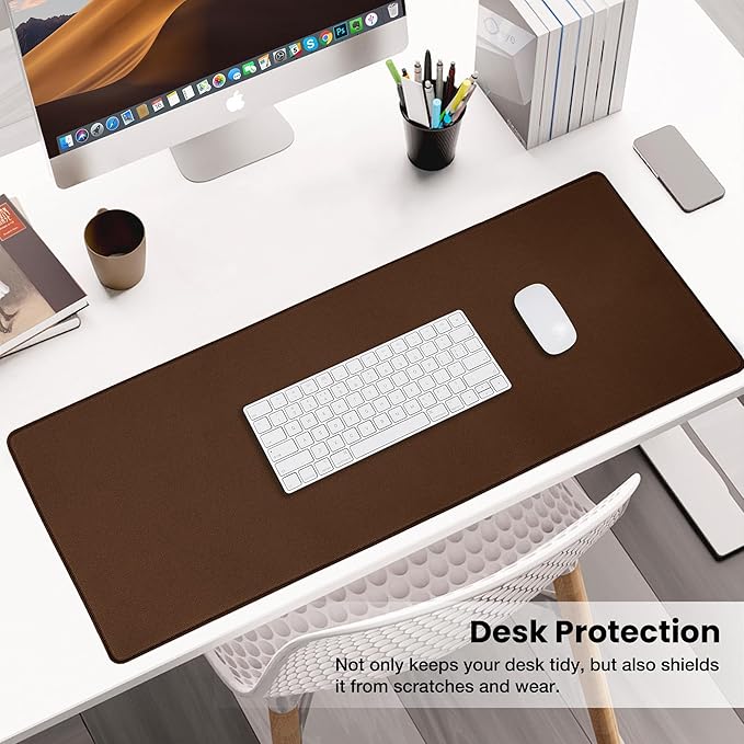 ALOANES Waterproof Mouse Pad with Durable Stitched Edge, XXXL Gaming Keyboard Pad, Non-Slip Rubber Base Mouse Mat, Extended Desk pad for Gamer, Office & Home, Brown Mousepad 35.4''x 15.7''x 0.12''