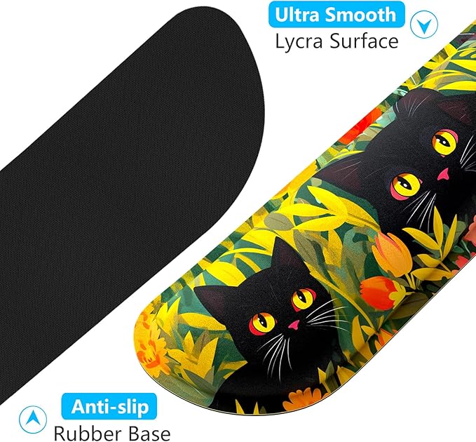 Dapesuom Enlarge Keyboard Wrist Rest, Memory Foam Wrist Cushion for Desk Mats Support, Cute Typing Pain Relief Keyboard Mouse Pad Rests Set with Non-Slip Base for Gaming Laptop Computer, Black Cats