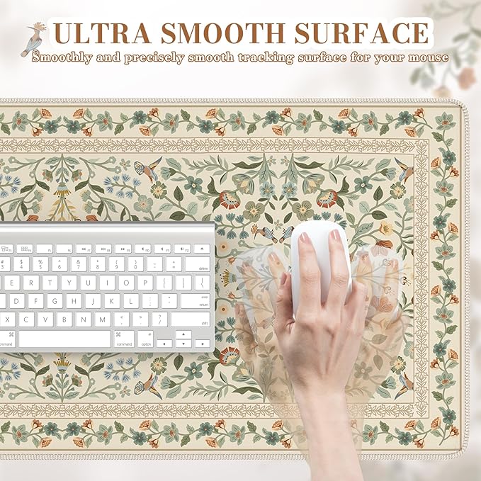 iCasso Desk Mat for Keyboard and Mouse, Large Mouse Pad, Desk Pad Mat, Anti-Slip Big Mousepad with Stitched Edges for Computer Desktop(Beige)