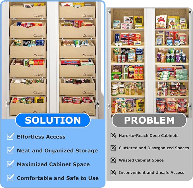 WelFurGeer Soft Close Pull Out Drawers for Kitchen Cabinets, 17" W x 22" D Pull Out Cabinet Organizer, Premium Birchwood Pull-Out Cabinet Drawers, Smooth Slide-Out Shelves for Kitchen Cabinets