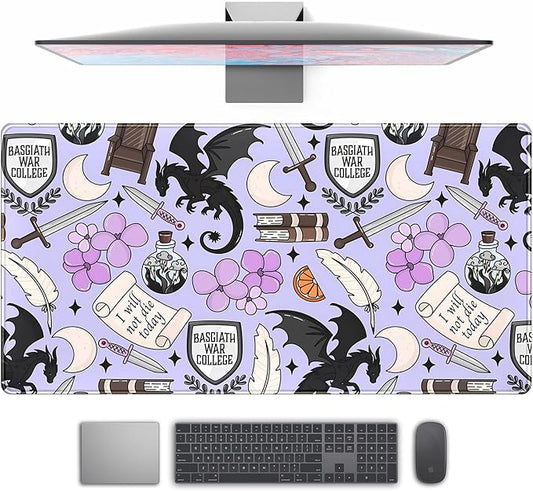 Cute Desk Pad Kawaii Black Loong Mouse Pad Purple Magic Desk Keyboard Pad, Large Gaming Mouse Pad for Desk Decor Computer Desk Home Office Decor for Girl with Stitched Eges Protector Mat 31.5x15.7 in