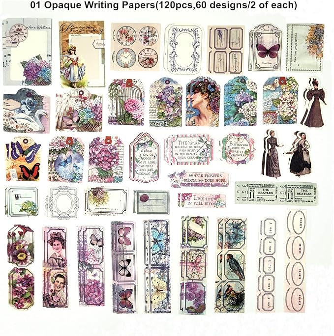 200PCS Vintage Scrapbooking Supplies Pack, Aesthetic Scrapbook Sticker Paper Art Journaling Kit for Bullet Junk Journals,Planner,Cottagecore Decor Gifts (Purple Series)