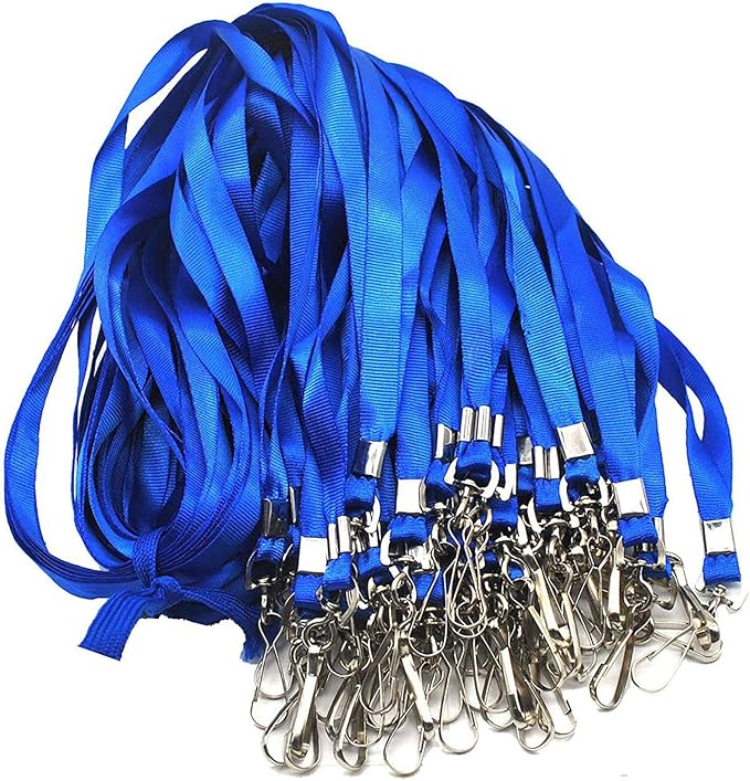 Beebel Blue Lanyard Bulk Lanyards for Id Badges Flat Lanyard with Badge Clip Swivel Hook 50 Pack