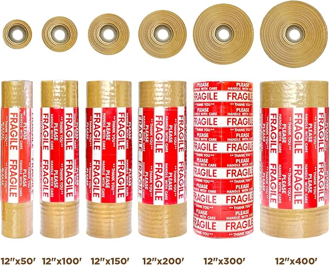 Honeycomb Packing Paper, 12"x400' Black | Perforated Honeycomb Packing Paper Recyclable Moving Supplies for Shipping & Moving | Plastic-Free Alternative to Bubble Cushion Wrap with 36 Fragile Stickers