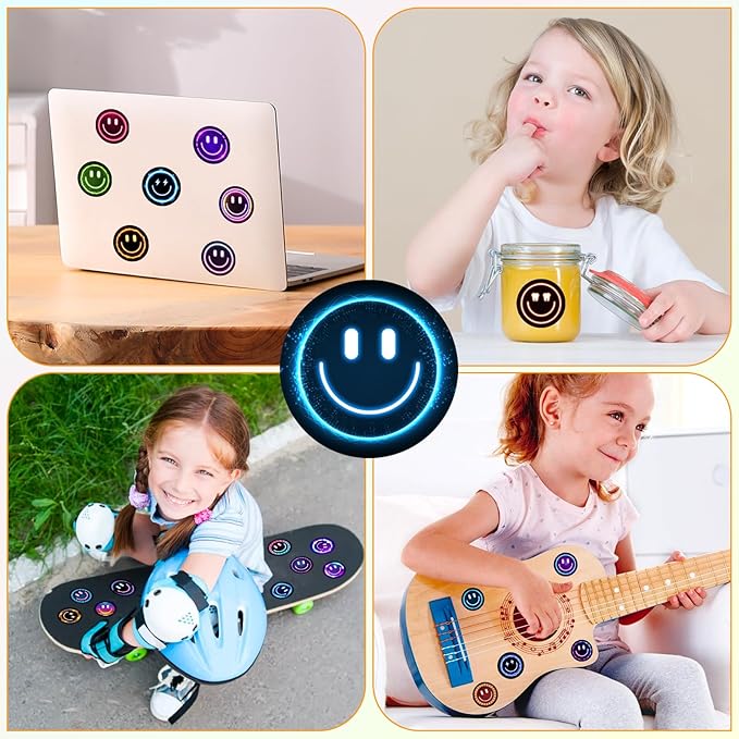 100PCS Smiling Neon Stickers, Cute Water Bottle Stickers for Kids, for Teaching Rewards, Notebooks, Stationery, Luggage, Cartoon PVC Happy Sticker
