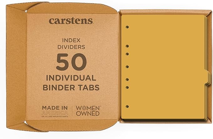 Carstens - Heavy Duty Plastic Ring Binder Dividers, Side Tab, 1/9 Cut, Tab 6 Position, US Letter, Gold, Case of 50, (2618-06CS) - Ideal Medical Chart Dividers or Index Tabs for 3 Ring Binders