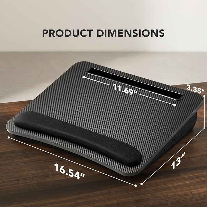 HUANUO Lap Laptop Desk - Portable Lap Desk with Pillow Cushion, Fits up to 15.6 inch Laptop, with Anti-Slip Strip & Storage Function for Home Office Students Use as Computer Stand - Black