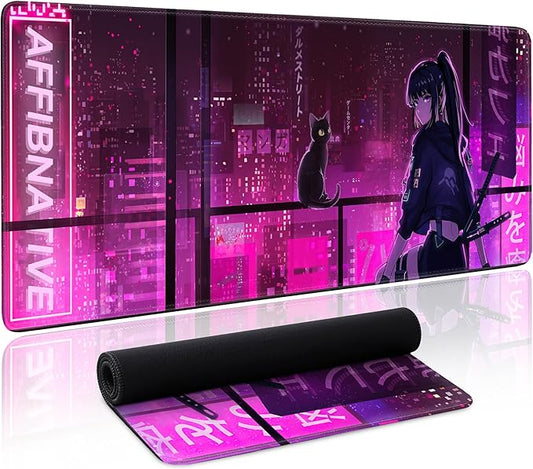 Japanese Samurai Anime Mouse Pad Large Desk Mat Extended Keyboard Mouse Pad Gaming Mousepad with Non-Slip Base and Stitched Edge Anime Mouse Mat Desk Pad 31.5 X 11.8 In Mouse Pads for Desk Home Office