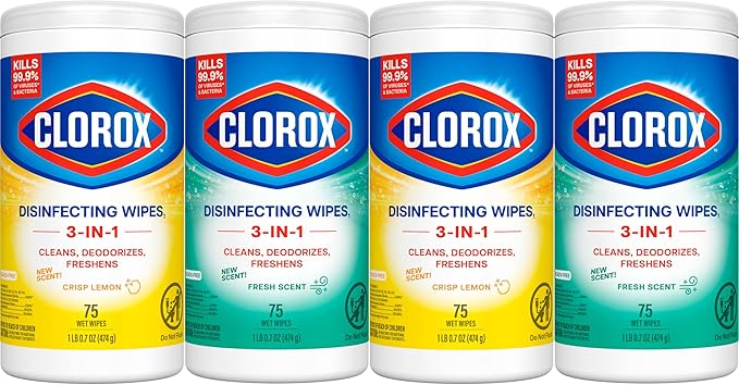 Clorox Disinfecting Wipes Value Pack, Bleach Free Cleaning Wipes, 75 Count Each, Pack of 4