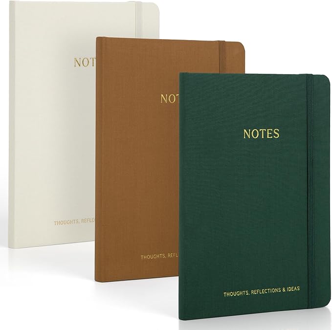 ZICOTO Aesthetic Journal Set Of 3 - Premium Linen Cover, College Ruled 8x5.7 Notebooks With Large Pockets - Ideal For Staying Organized At Work Or School