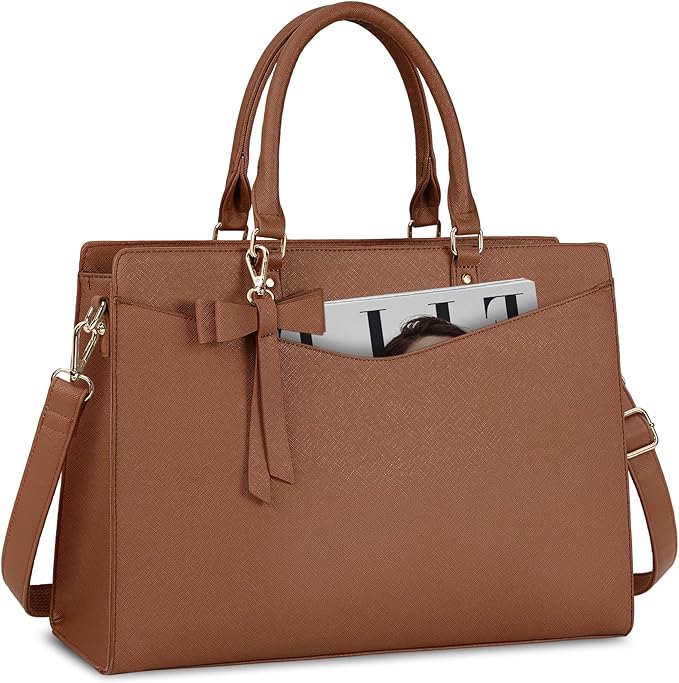 RAINSMORE Laptop Bag for Women 15.6 Inch PU Leather Laptop Tote Professional Business Office Work Bag Waterproof Briefcase Computer Tote Bag Large Lightweight Handbag Shoulder Bag