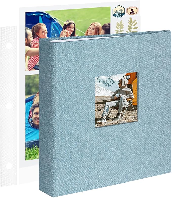 8.5x11 Inch Large 3 Ring DIY Scrapbook Photo Album with 30 Plastic Sleeves 60 Pages Blank Scrapbooks, 8.5 x 11 Scrap Book Albums for Baby Travel Wedding Graduation kids (Cyan Blue)