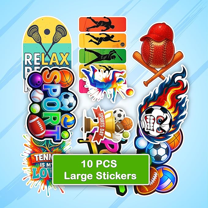 100 PCS Sports Collage Stickers Pack, Vinyl Waterproof Decals of Soccer Basketball Baseball Tennis Football Hockey Bowling, Motivational Gift for Kids Teens Adults Wall Laptop Water Bottle Boy