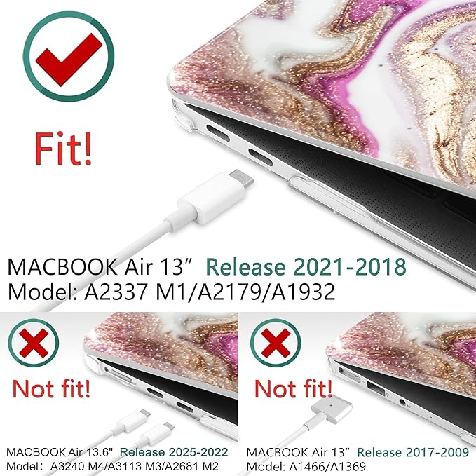 DONGKE for MacBook Air 13 Inch Case 2021-2018, Compatible with A2337 M1 A2179 A1932 Support Retina Display & Touch ID, Hard Shell Plastic Cover with Keyboard Skin - Marbling Art
