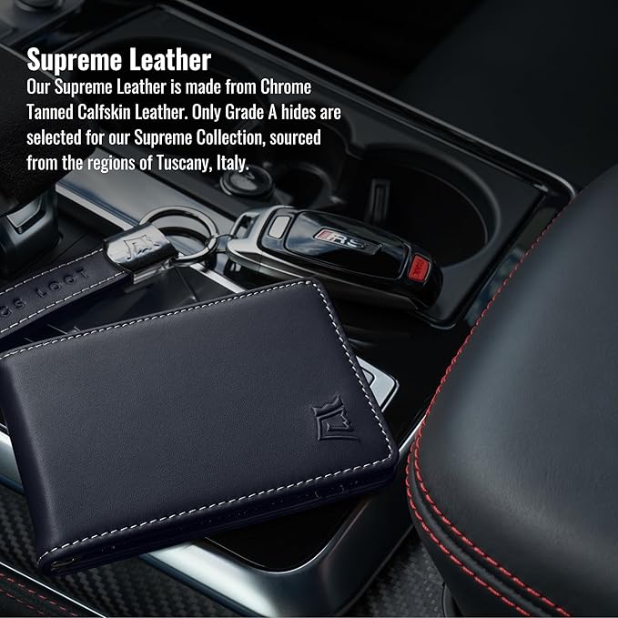 Kings Loot Wallet for Men | Minimalist Slim RFID Blocking Leather Design with Cash Pocket & Card Pull Strap | Holds 1-15 Cards | Stylish & Durable Wallets (Sapphire)