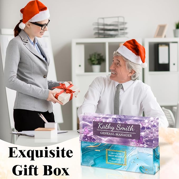 Ship Next Day-Custom Name Plate for Desk, Desk Name Plate Personalized, Acrylic Office Desk Accessories, Appreciation Gifts for Coworkers Employee Teachers Boss Women Men (Purple Butterfly)