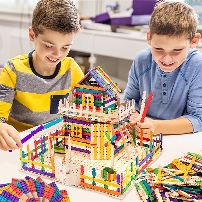 1000Pcs Colorful Sawtooth Wood Craft Sticks, Natural Jumbo Sawtooth Popsicle Sticks for DIY Craft, Kids Education Supplies