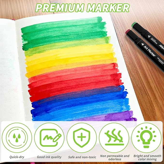 Alcohol Markers 48 Colors - Dual Tip Alcohol Based Art Markers for Kids, Students & Families - Quick Drying, Blendable Marker for School Work, Coloring Books, Drawing with Portable Storage Bag