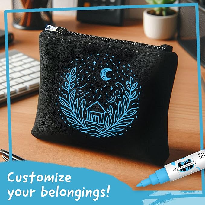 4 Dual Tip Blue Paint Pen Metallic - Fine Tip & Medium Acrylic Markers - Blue Paint Marker for Metal, Wood, Rock Painting, Canvas, Ceramic, Glass, Fabric, Leaf and Plastic - Water-based Ink