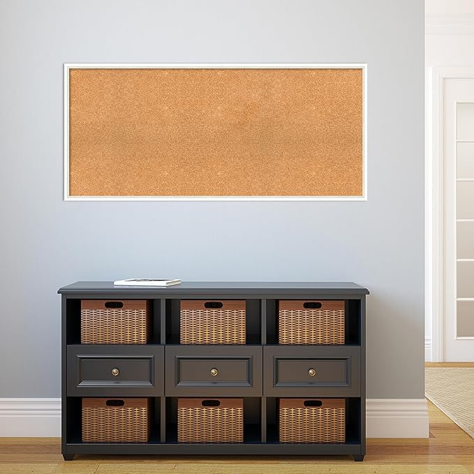 Amanti Art Natural Cork Board for Wall, 23x51 Vision Board with White Frame, Oversize Corkboard Office Decor for Home Organization, Modern Corkboard Pinboard to Display Items for Home Organization in