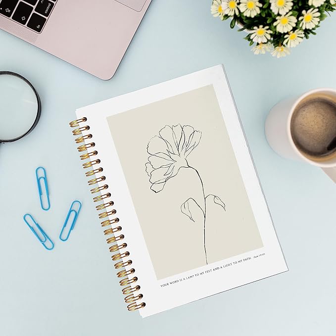 VNWEK Bible Scripture PSALM 119:105 Your Word Is a Lamp to My Feet Boho Botanical Leaf Spiral Notebook Journal 5.5 x 8.3 inches,Christian Lined Hardcover Spiral Notebook,Christian Gifts