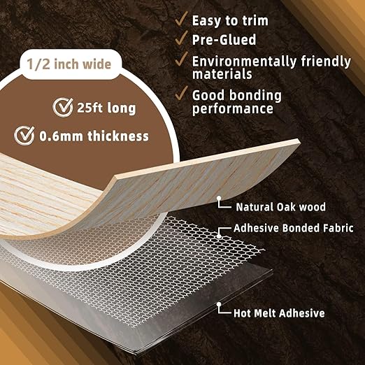 GSCIT Club Oak Edge Banding, 1/2 inch x 25ft roll of Veneer Edge Banding Preglued Flexible, Real Wood Tape Banding Plywood