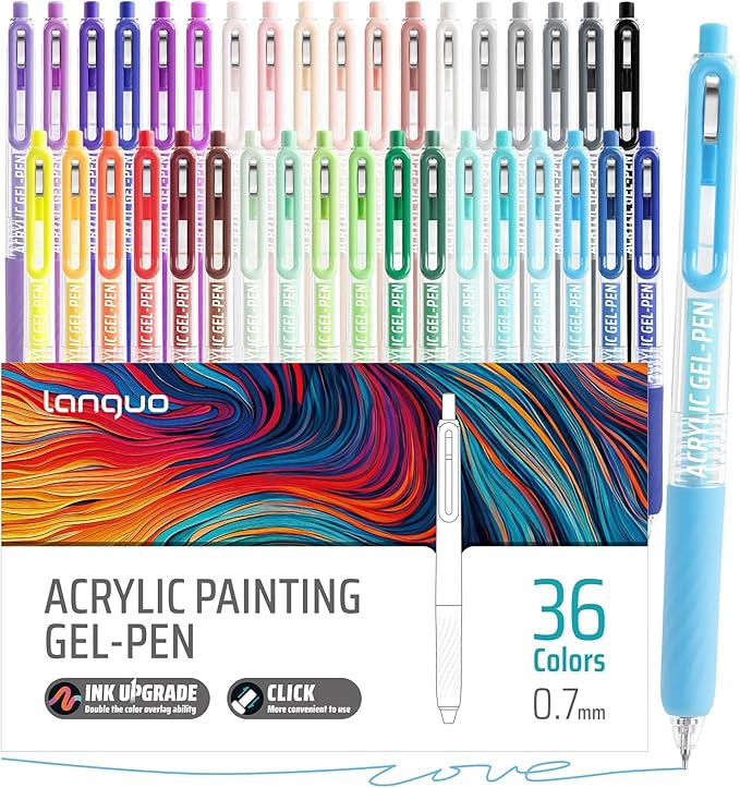 Gel Pens For Coloring, 36 Colors Retractable Colored Pens for Black Paper & White Paper, 0.7mm Fine Point Colorful Pens for Coloring, Writing, Drawing, Journaling, Note Taking, School, Office, Home