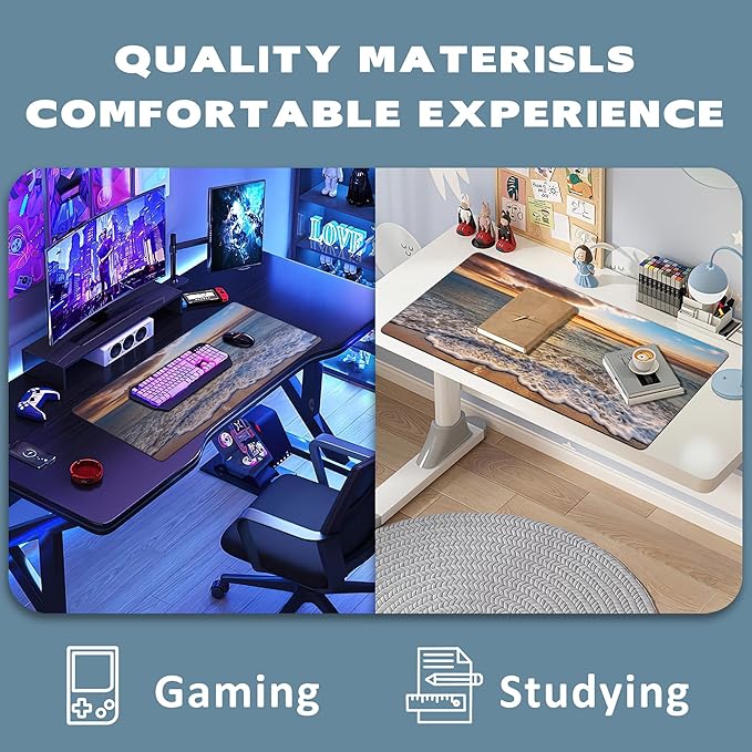 Large Mouse Pad Ocean Beach at Sunrise Extended Gaming Mouse Pad Desk Mat Stitched Edges Mousepad Non-Slip Rubber Base Keyboard Pad for Laptop Computer PC 35.4 x 15.7 inches