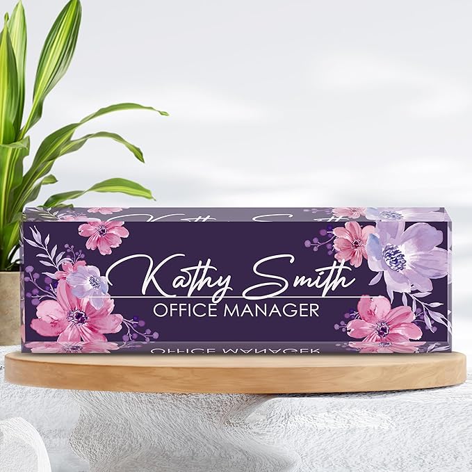 Personalized Name Plate for Desk, Custom Desk Name Plate, Acrylic Name Plate Office Desk Accessories, Personalized Office Gifts for Coworkers Teachers, Employee Appreciation Gifts (B-Watercolor)