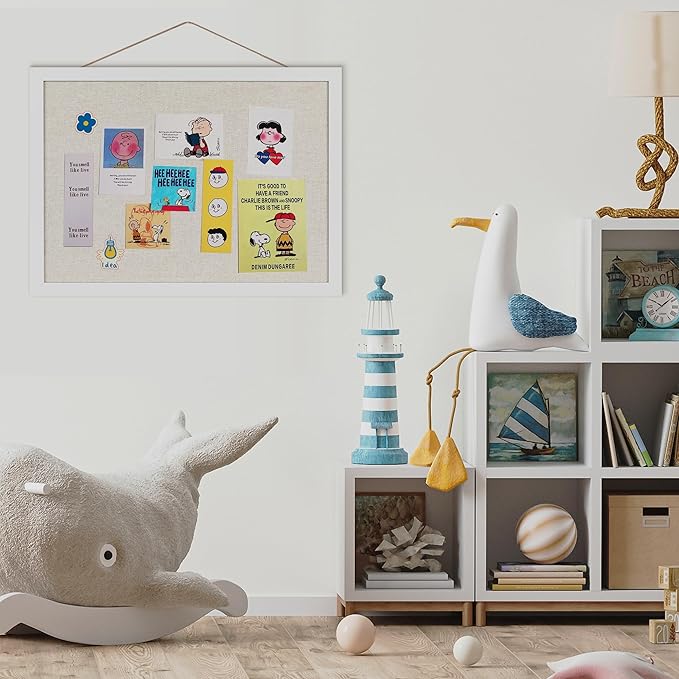 Cork Board Bulletin Board 16.7" x 11", 2-Pack Small Linen Corkboards with Frame for Walls, Cute Picture Display Pin Board Vision Board for Room School Office Bedroom 25 Pushpins Vintage White