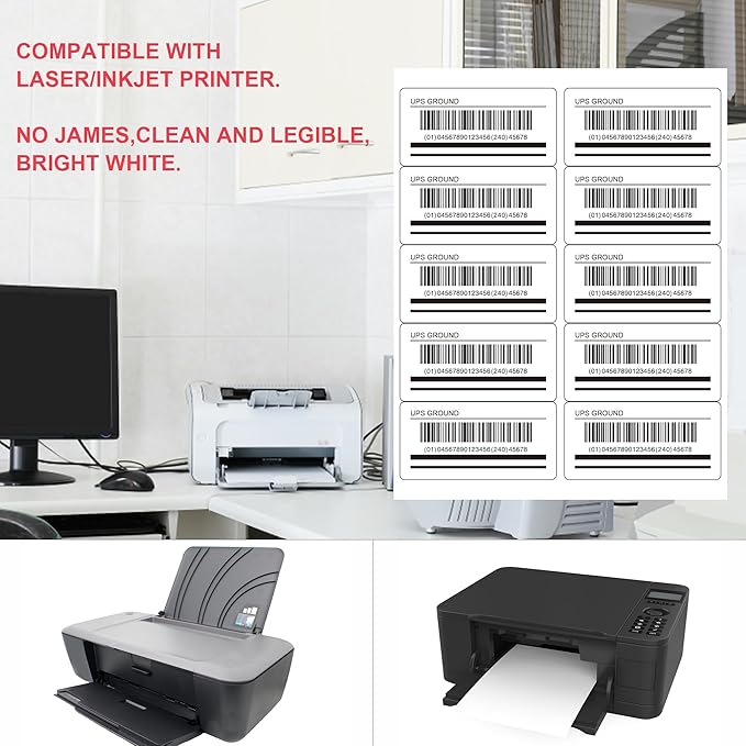 L LIKED 2" x 4" Label Stickers, Printable White 10 per Sheets Total 500 Labels, for Laser/Inkjet Printing - Matte (500 Labels)