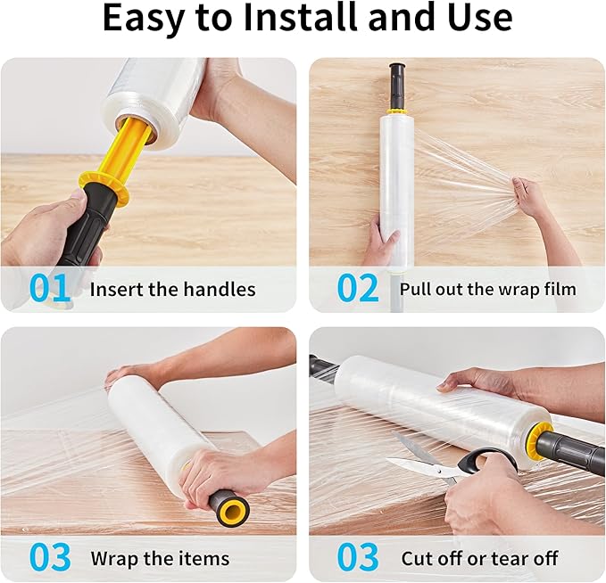 JARLINK Stretch Film, 15 Inch x 1000 Feet Shrink Wrap for Pallet Wrap, Industrial Strength Stretch Wrap with Handles, Moving Wrapping Plastic Roll, 60 Gauge, 2 Pack, Clear