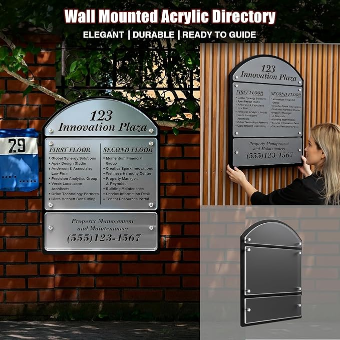 25 x 18.5 Inches Wall Mounted Office Sign Acrylic Directory Sign Office Wall Directory Large Signs Holder 6 Panels Black Backing for Restaurant Church Poster Frame Easy Install Board