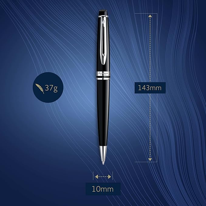 Waterman Expert Ballpoint Pen, Gloss Black with Chrome Trim, Medium Tip, Blue Ink, Luxury Pen in Gift Box, Great Gift for Coworker